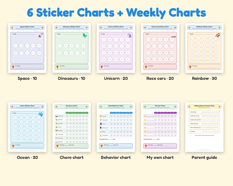 Print Incentive Chart Reward Chart for Kids Printable, Sticker Chart Bundle, Chore Chart ...