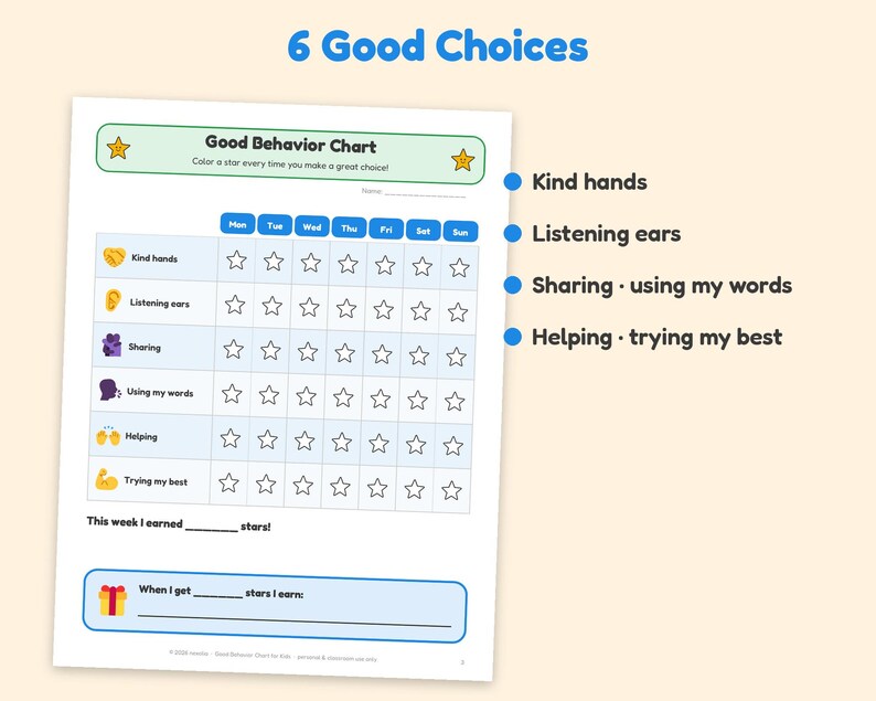 Behavior Chart for Kids Printable, Toddler Good Behavior Chart ...