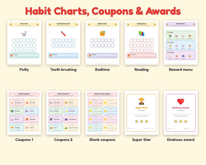 Print Incentive Chart Reward Chart for Kids Printable, Sticker Chart Bundle, Chore Chart ...