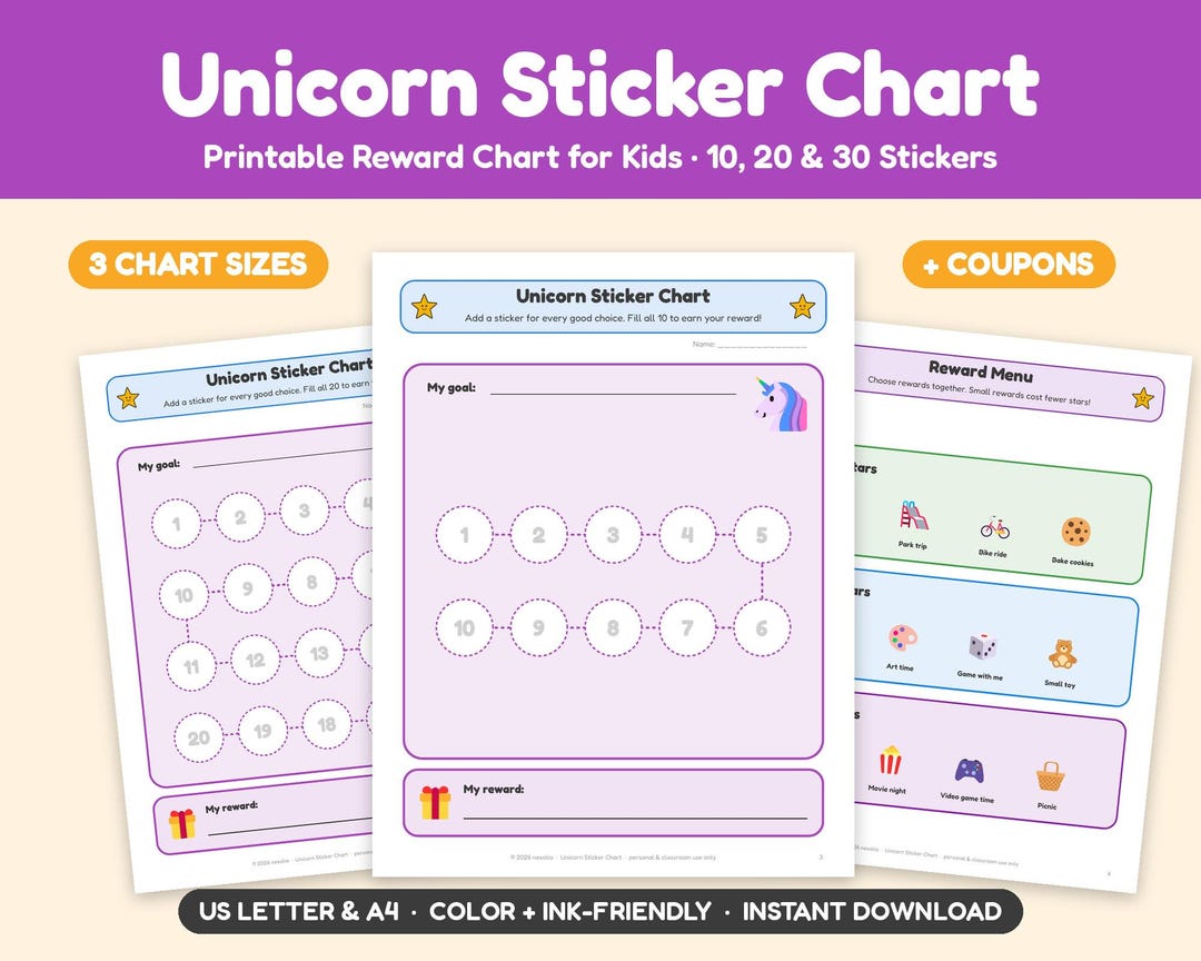 Unicorn Sticker Chart Printable, Kids Reward Chart, Toddler Behavior ...