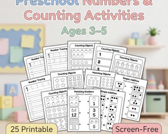 Preschool Numbers and Counting Math Worksheets for Classroom Use
