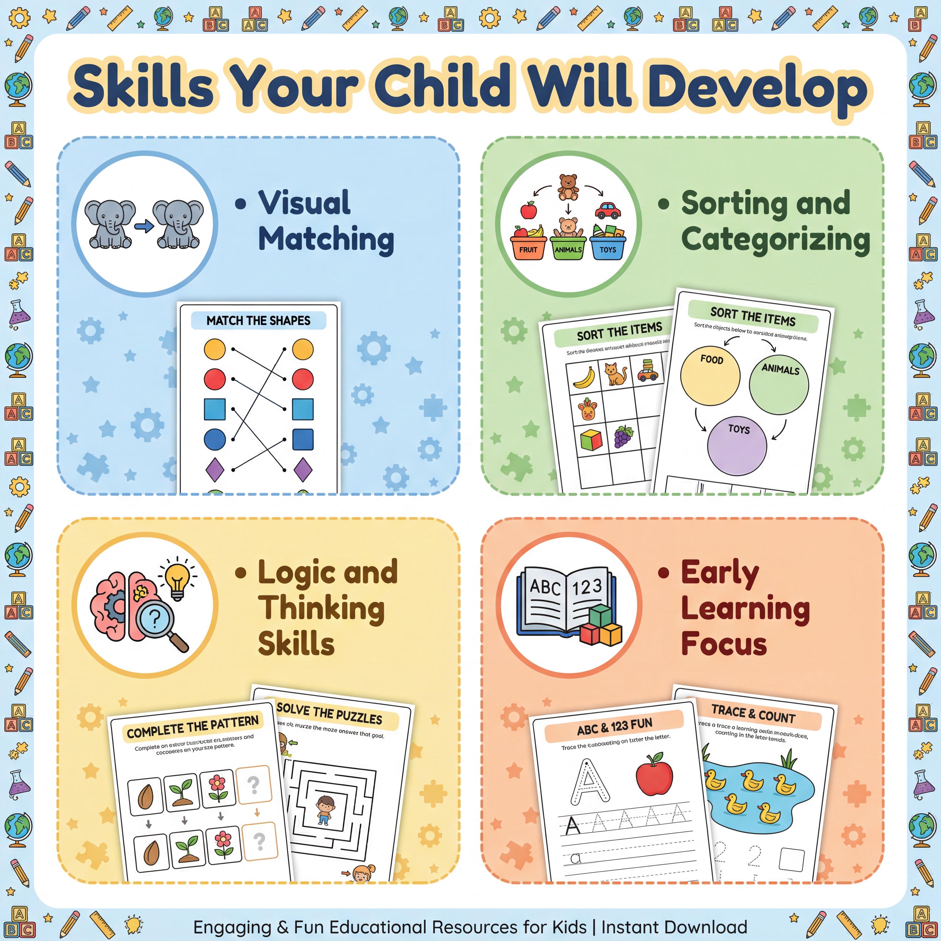 Matching Visual Process Visual Matching Activities for Kids | Printable Worksheets - Etsy