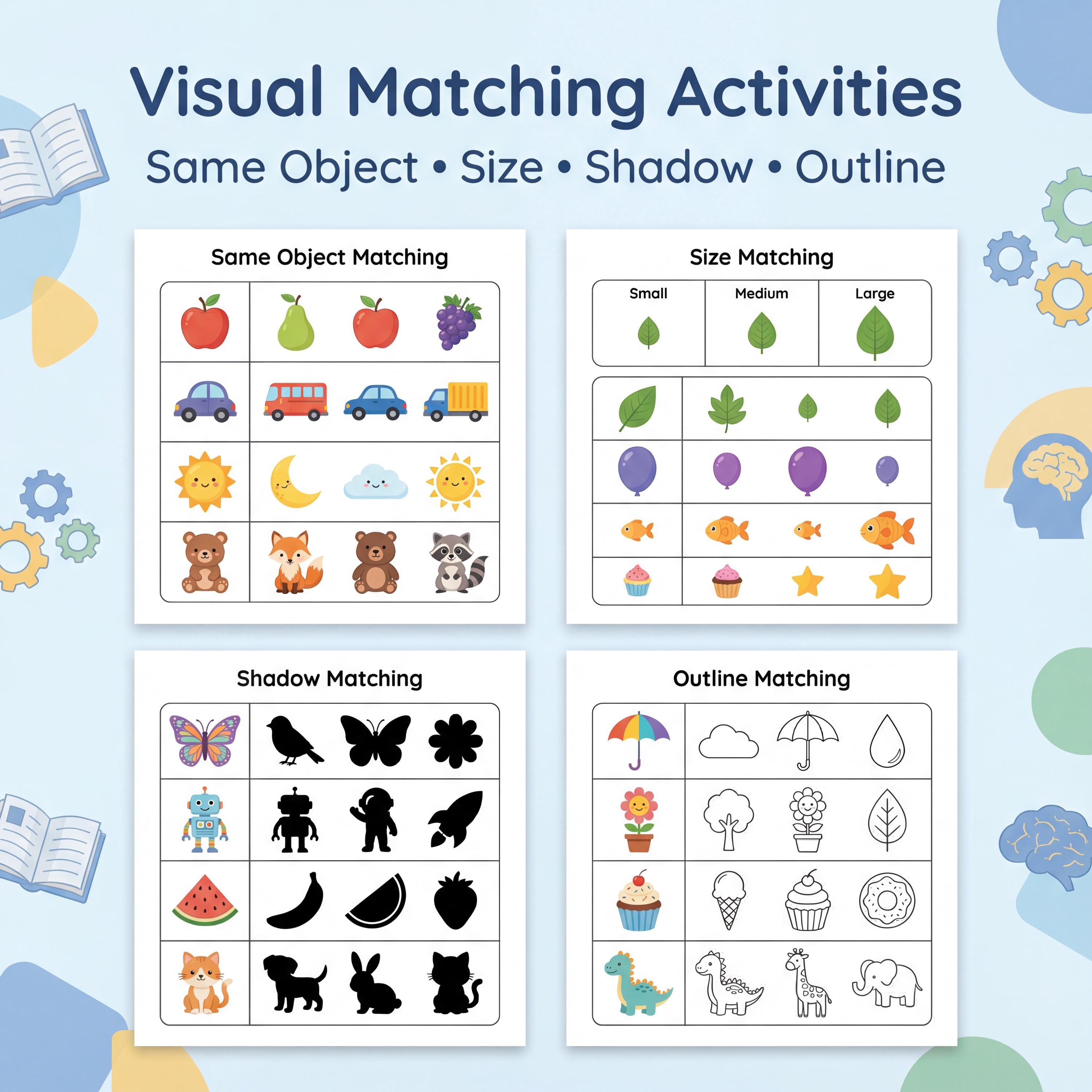 Matching Visual Process Visual Matching Activities for Kids | Printable Worksheets - Etsy