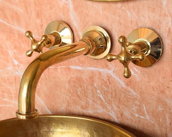 Unlacquered Brass Wall Mounted Tub Filler Handmade Luxury Bathroom Faucet