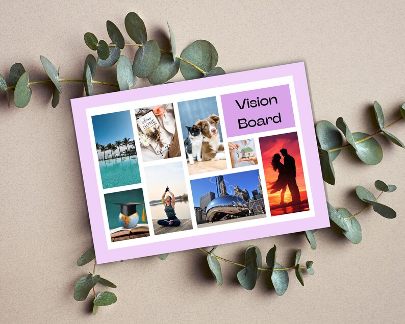 Purple Photo Vision Board Template | Editable Canva Layout (A3/A4 ...