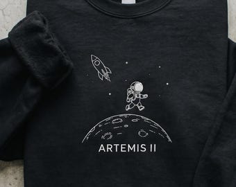 Broderad skjorta med Artemis II-rymduppdrag, månutforskningströja, astronautgrafiktröja, retro rymdskjorta, present till astronomiälskare