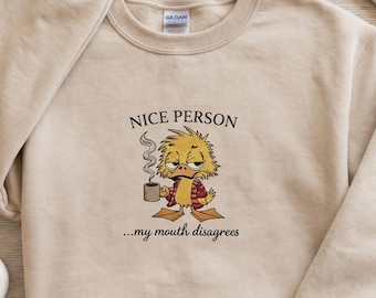 Lustiges Enten besticktes Hemd, nette Person, aber mein Mund widerspricht T-Shirt, sarkastischem Humor Sweatshirt, introvertiertem Geschenk