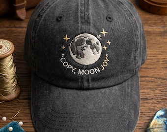 Broderad kopia av månglädjecitat basebollkeps, månhatt, minimalistisk rymdhatt, present till kvinnor, trendinspirerad natthimmelmodeuttalande