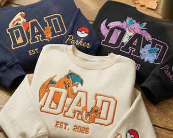 Camiseta personalizada bordada PokaDad, sudadera personalizada con personajes de anime, regalo de anime para el Día del Padre, regalo de cumpleaños para papá, sudadera con capucha Pocket Beast