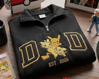 Broderad pappa-tröja med dragkedja, personlig tröja med animefigurer, fars dag-present till anime, födelsedagspresent till pappa