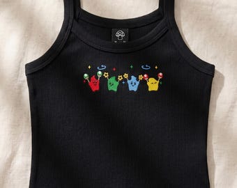 Broderad Lumalee-inspirerad racerlinne, söt stjärnlinne, retro galax-speltröja, kawaii gamerflicka-present