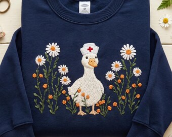 Besticktes Krankenschwestern-Gänse-Sweatshirt, Floral Gänseblümchen Krankenschwester-Shirt, Krankenpflege-Studenten-Bekleidung