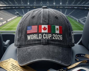 Broderad fotbollskeps 2026, USA Kanada Mexikos flaggkeps, fotbollsfanpresent, matchdagsbasebollkeps, patriotisk justerbar keps