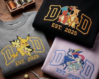 Personlig broderad pappatröja, anpassad tecknad figurskjorta, söt pappapresent, fars dag-present, födelsedagspresent till honom