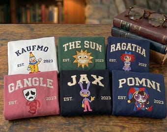 Süßes Zirkus Cartoon besticktes Swearshirt, Digital Clown besticktes Swearshirt, Geburtstagsgeschenk, lustiger ästhetischer Hoodie, minimalistischer Rundhalsausschnitt