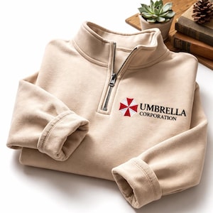 Umbrella Corporation Broderad dragkedja i kvartsfärgad tröja, Vintage Residence Evil Zombie-videospelströja, Leon Kennedy-tröja, skräckspelspresenter