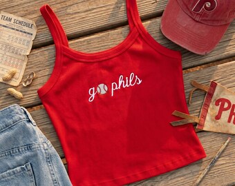 Go Phils Embroidered Tank Top, Philly Baseball Embroidery Spaghetti Strap Tank Top, Cute Summer Top, Game Day Outfit, Baseball Fan Gift