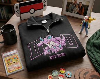 Nidoking Custom Dad Besticktes Viertel-Reißverschluss-Nashornkostüm-Sweatshirt Spielgeschenke