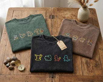 Anpassad broderad tvättad skjorta med konturer, personifiera broderad tvättad anime-t-shirt, anime-skjorta, anime-fangåva