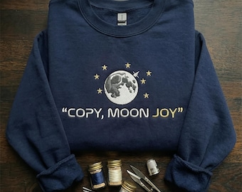 Broderad kopia av månglädjecitat, månskjorta, minimalistisk rymddesign, present till kvinnor, trendinspirerad natthimmelmodeuttalande