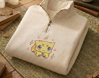 Bachu Cute Besticktes Quater Zip Sweatshirt Hoodie Kawaii Geschenke für Fans