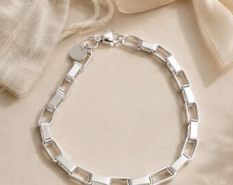 Armband van 925 sterling zilver, 20 cm – Geometrische schakelarmband met vierkante elementen – Moderne zilveren sieraden voor vrouwen