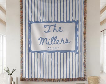 Personalized Family Name Woven Blanket, Throw Last Name and Est Year, Blanket Cotton Anniversary Gift, Wedding blanket For Couple