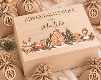 Personalized Wooden Advent Calendar, Fill Your Own Advent Calendar, Advent Calendar with Name, Christmas Wooden Box, Gifts for Kids