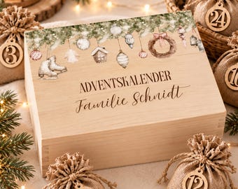 Personalized Wooden Advent Calendar, Fill Your Own Advent Calendar, Advent Calendar with Family Name, Christmas Wooden Box, Gifts for Kids