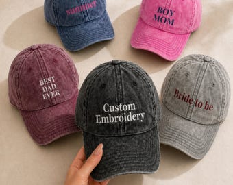 Personalized Vintage Cap, Custom Embroidered Name Text Hat, Dad Cap, Family Gift, Hat Baseball Cap for Men, Washed Cap Women, Mama Cap