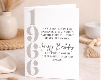 60th Birthday Card for Friend, 60th birthday gift, 1966 Birthday Card, 30th 40th 50th Birthday Card for Her, Best Friend Milestone Card
