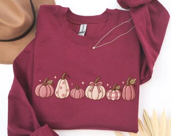 Boho Pumpkin Sweatshirt, Cute Fall Pumpkin Pattern Sweater, Autumn Aesthetic Cottagecore, Harvest Season Pullover, Thanksgiving Crewneck