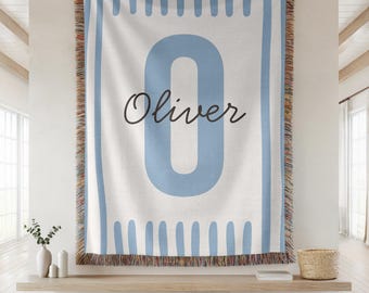Personalized Woven Baby Blanket, Custom Kids Name Blanket, Boy Birthday Blanket, Birth Name Blanket, Nursery Blanket, Baby Shower Gift