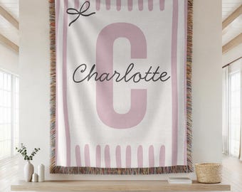 Personalized Woven Baby Blanket, Custom Kids Name Blanket, Girl Birthday Blanket, Birth Name Blanket, Nursery Blanket, Baby Shower Gift