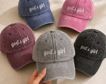 Christian Gods Girl Vintage Cap, Embroidered Christian Hat Cap, Bible Verse Cap, Hat Baseball Cap for Mom, Washed Cap Women, Faith Based Hat