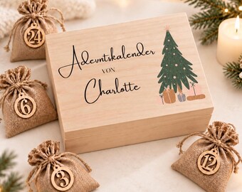 Personalized Wooden Advent Calendar, Fill Your Own Advent Calendar, Advent Calendar with Name, Christmas Wooden Box, Gifts for Kids