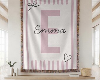 Personalized Woven Baby Blanket, Custom Kids Name Blanket, Girl Birthday Blanket, Birth Name Blanket, Nursery Blanket, Baby Shower Gift
