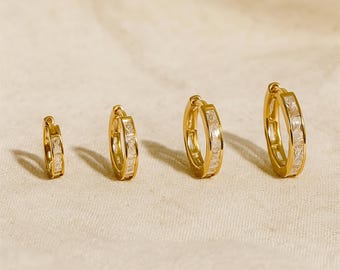 18K Gold Plated Huggie Hoop, Small Gold Hoops, CZ Hoop Earring, Cubic Zirconia Everyday Earring