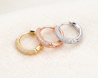 Chunky Hoop Earring, Pave Crystal Huggie Hoop Earrings, Cubic Zirconia Everyday Hoops, Gift for Her