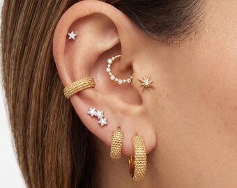Titanium Huggie Earrings, Hammered Huggie Hoops, Wide Chunky Earrings, Conch Clicker Hoop