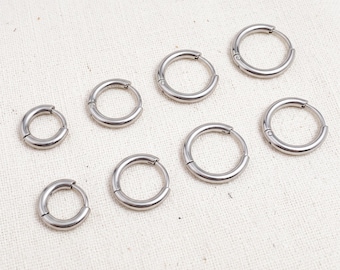 Stainless Steel Hoop Set, 14k Gold Earrings, Hoop Set of 4, Minimalist Huggie Hoops, Multiple Piercing Jewelry, Small Hoop Earrings