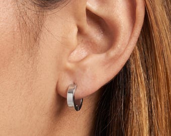 Stainless Steel Huggie Hoop Earrings, Stackable Hoop Earrings, Small Chunky Hoops in Gold, Silver or Black