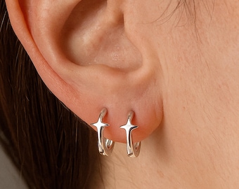 Créoles étoile filante, Boucles d'oreilles étoile en argent sterling 925, Boucles d'oreilles minimalistes Star Huggie, Boucles d'oreilles célestes délicates
