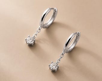 Tear Drop Hoop Earring, 18K Gold Plated Earrings, Dainty Zircon Hoop Earring, Dangle Drop Earrings, CZ Hoop