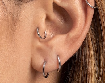G23 Titanium Septum Earring, D Shape Hoop Earring, Titanium Nose Ring, Daith Helix Earring, Gold Silver Piercing Jewelry