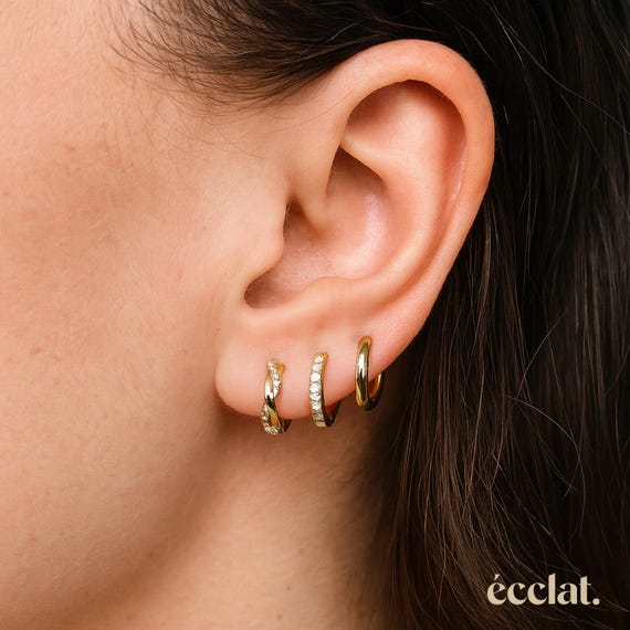 3 Pcs Stainless Steel Hoop Earring Set, Twisted Huggie Hoop Earrings, Hoop Cubic Zirconia Earrings, 14k Gold Plated Huggie Earrings