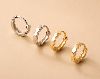 Honeycomb Hoop Earrings, Sterling Silver Huggie Hoop, Hexagon Huggies, Geometric Earrings