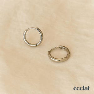 18Kゴールドフープピアス、ステンレススチール製ハギーフープピアス、ミニマルゴールドフープピアス、ゴールドフィルドフープピアス、ミニフープピアス Silver