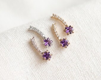 Amethyst Star Stud Earrings, Ear Jacket Earrings, 925 Sterling Silver Studs, Purple Gemstone Jewelry