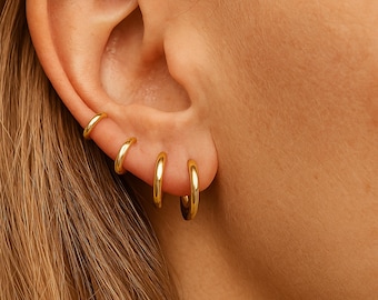 Créoles en or 18 carats, Créoles Huggie en acier inoxydable, Créoles minimalistes en or, Créoles en gold filled, Boucles d'oreilles minuscules